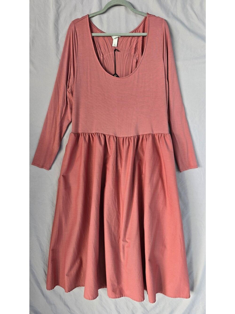 Ava & Viv Dress Womens 1X Pink Scoop Neck Long Sleeve Trapeze Swing Jersey